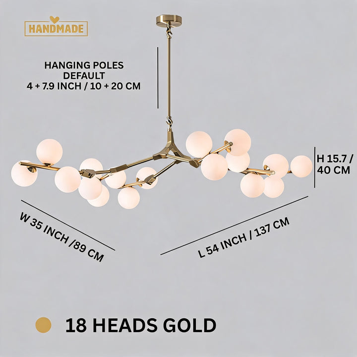 Modern Branch Arm Chandelier Light Hanging Metal Copper Frosted Glass 12/18/24 Bulb Options