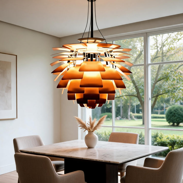 Modern Artichoke Pendant Lamp Adjustable Hanging Metal Structure E26 Socket Warm Lighting