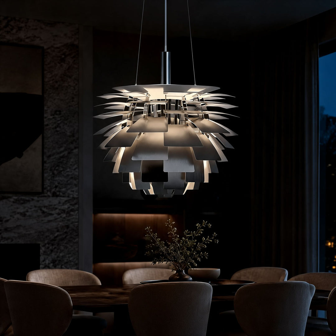 Modern Artichoke Pendant Lamp Adjustable Hanging Metal Structure E26 Socket Warm Lighting