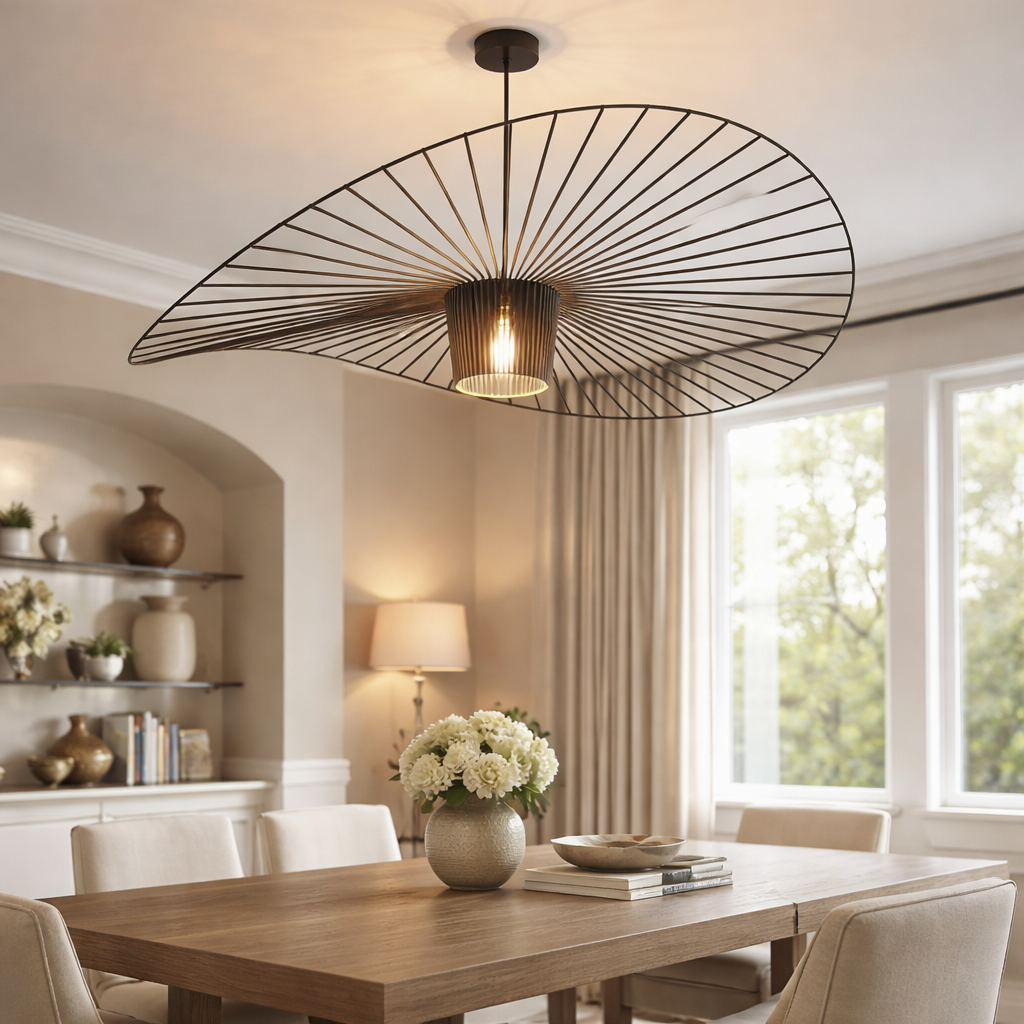 Modern Black Pendant Light Adjustable Hanging Shade Fiberglass Dimmable