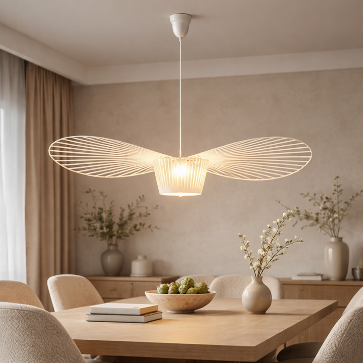 Modern Black Pendant Light Adjustable Hanging Shade Fiberglass Dimmable