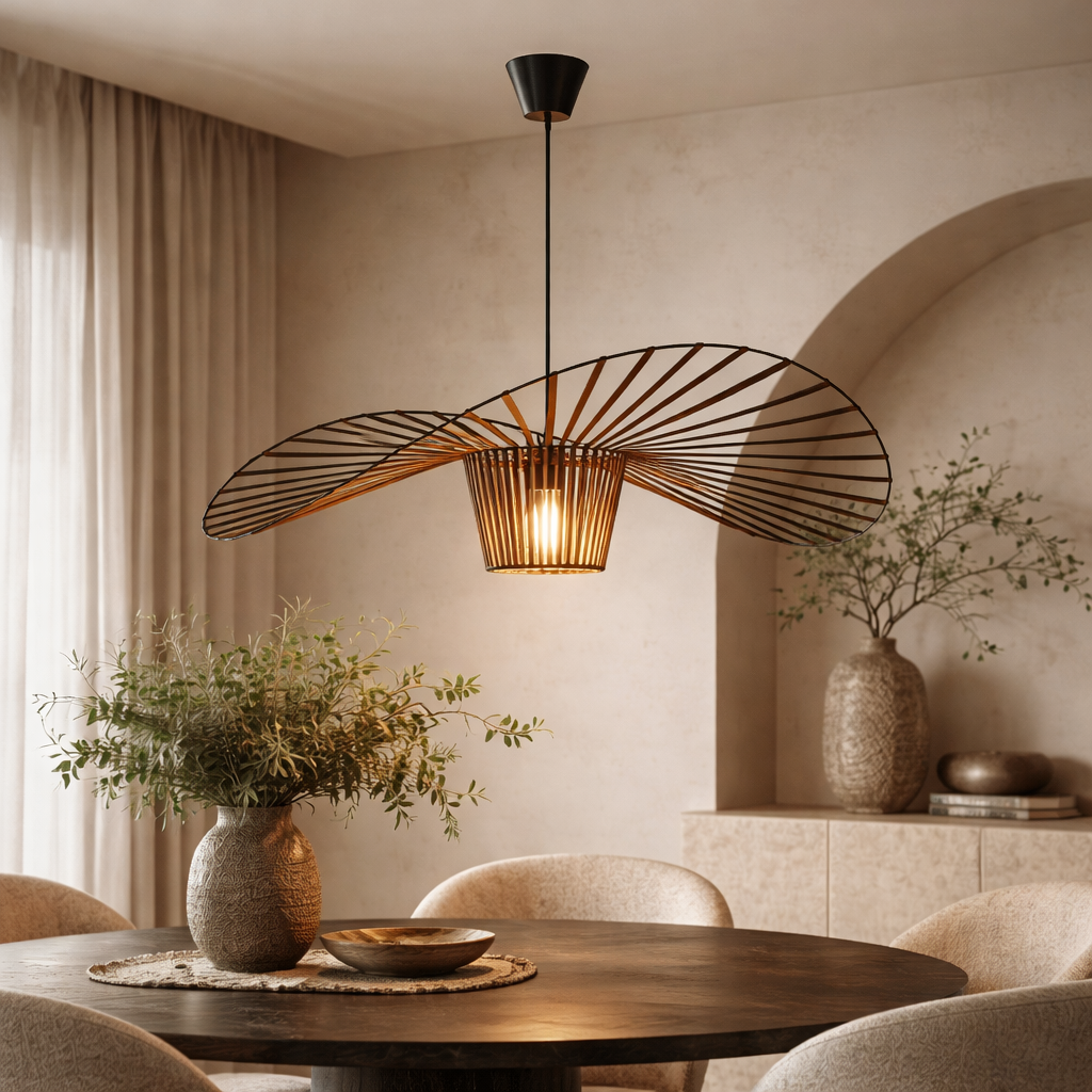 Modern Black Pendant Light Adjustable Hanging Shade Fiberglass Dimmable