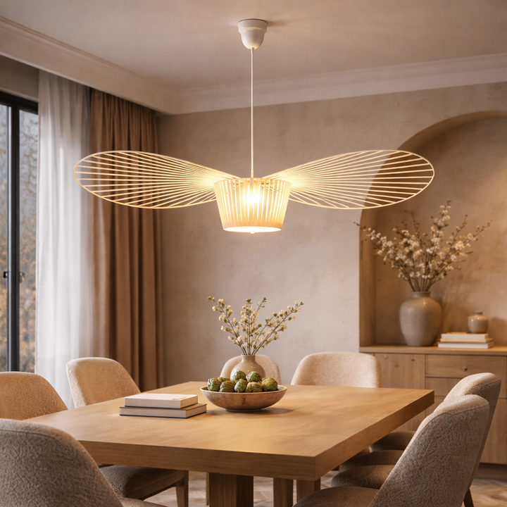 Modern Black Pendant Light Adjustable Hanging Shade Fiberglass Dimmable