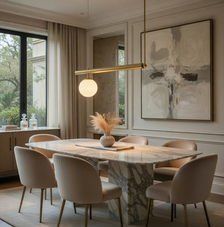 Modern Globe Chandelier Adjustable Hanging Metal and Glass LED Light for Dining Room