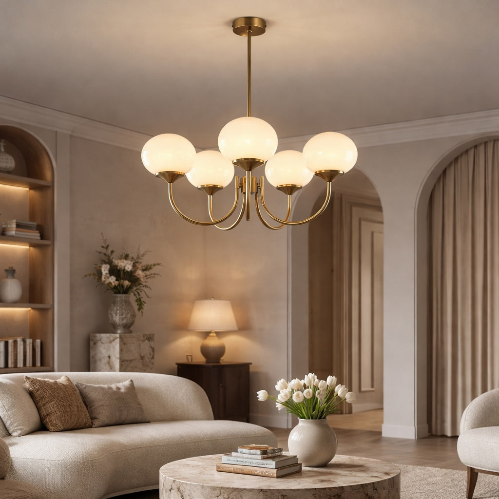Modern Chandelier Ceiling Light Adjustable Suspension Iron Glass Shades LED Compatible