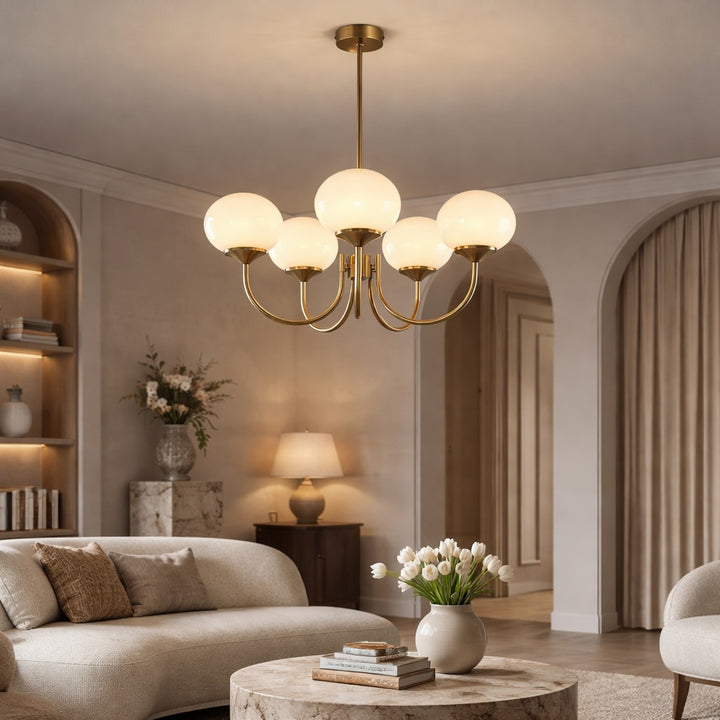 Modern Chandelier Ceiling Light Adjustable Suspension Iron Glass Shades LED Compatible