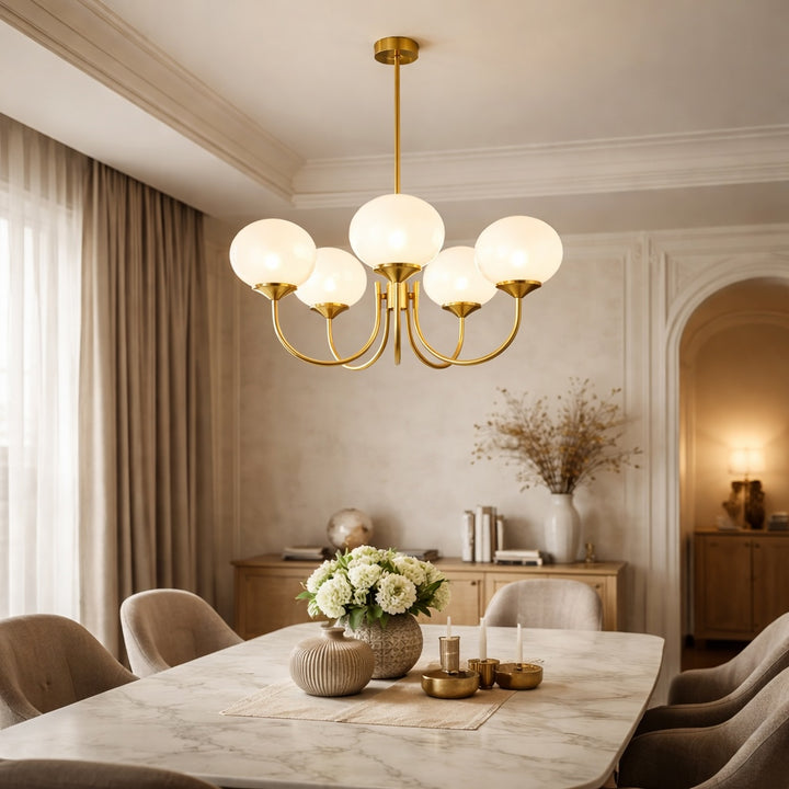Modern Chandelier Ceiling Light Adjustable Suspension Iron Glass Shades LED Compatible
