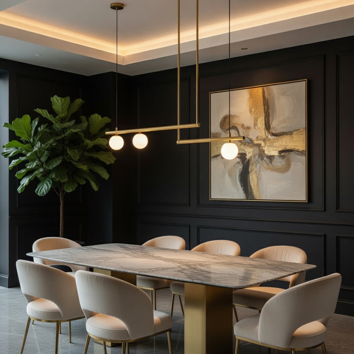 Modern Globe Chandelier Adjustable Hanging Metal and Glass LED Light for Dining Room
