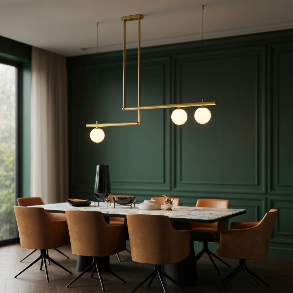 Modern Globe Chandelier Adjustable Hanging Metal and Glass LED Light for Dining Room