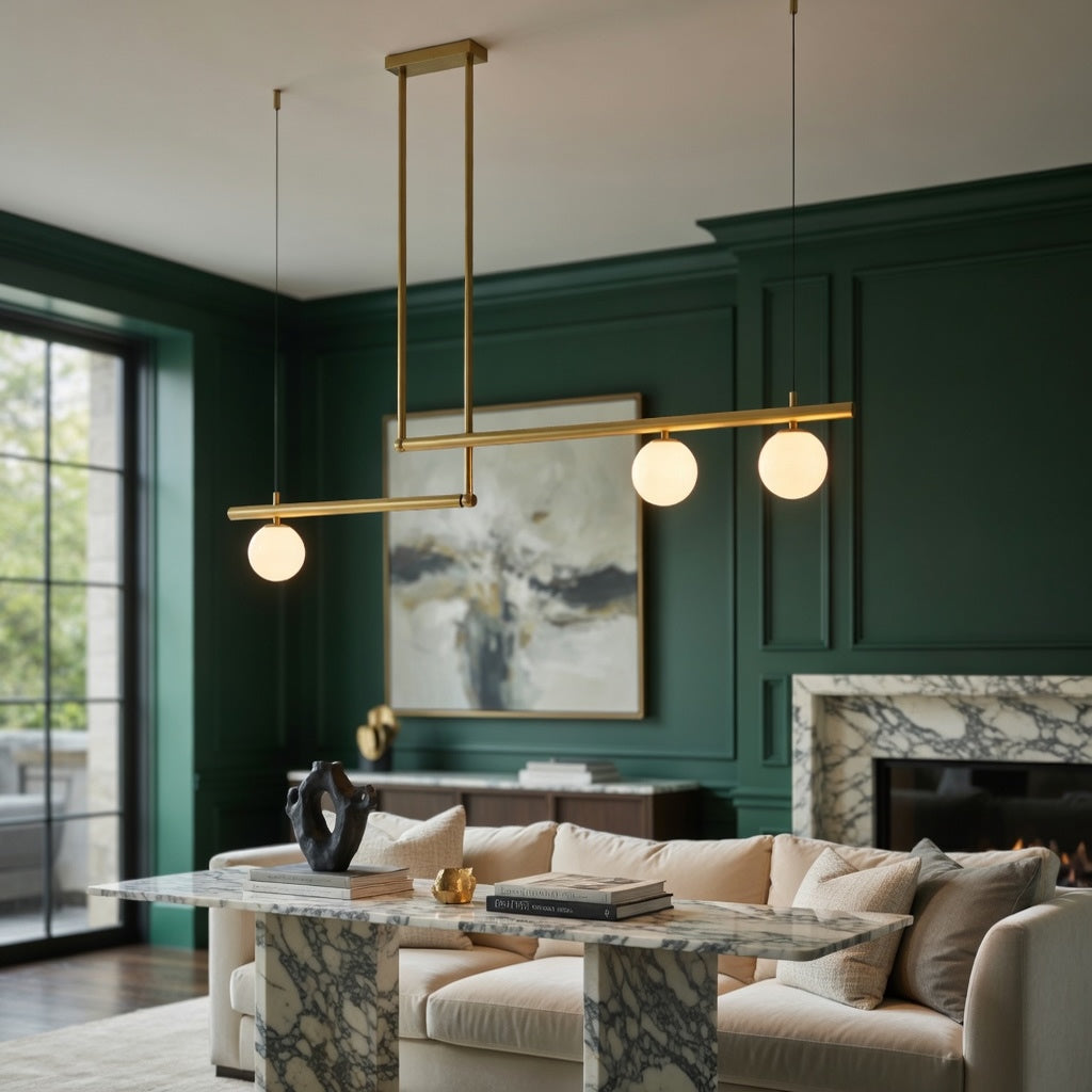 Modern Globe Chandelier Adjustable Hanging Metal and Glass LED Light for Dining Room