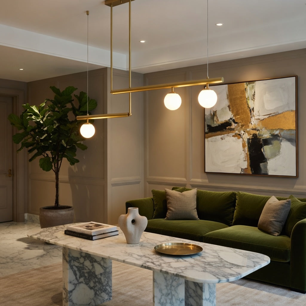 Modern Globe Chandelier Adjustable Hanging Metal and Glass LED Light for Dining Room