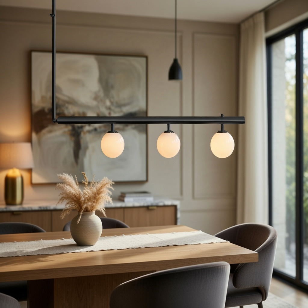 Modern Globe Chandelier Adjustable Hanging Metal and Glass LED Light for Dining Room