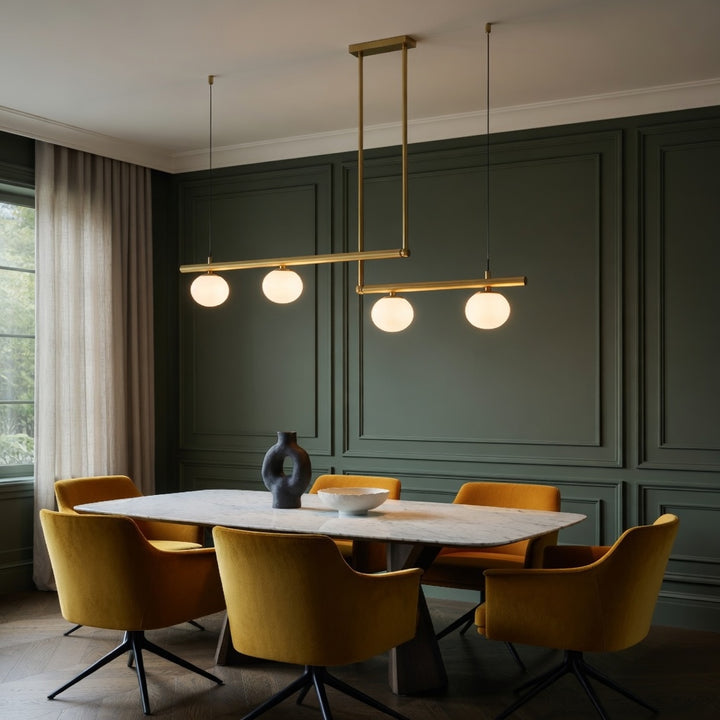 Modern Globe Chandelier Adjustable Hanging Metal and Glass LED Light for Dining Room