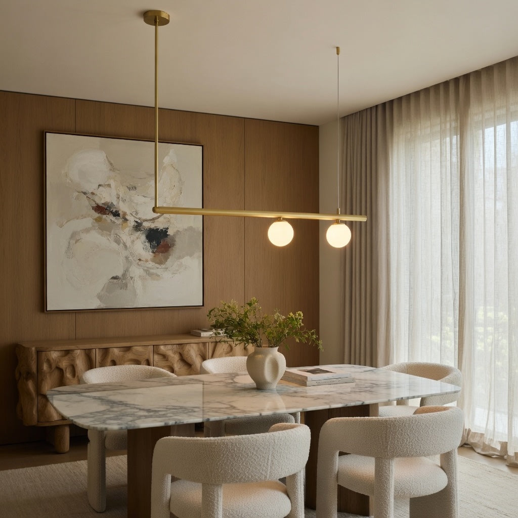 Modern Globe Chandelier Adjustable Hanging Metal and Glass LED Light for Dining Room
