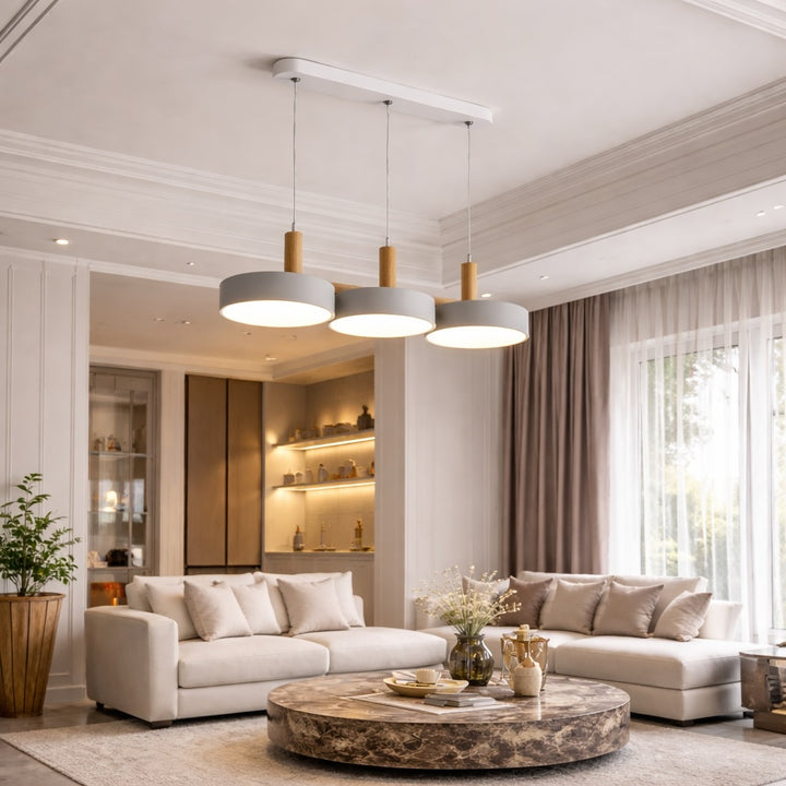 Nordic Modern Pendant Light Fixture Adjustable Hanging LED 3-4 Heads Wooden Design for Kitchen Island