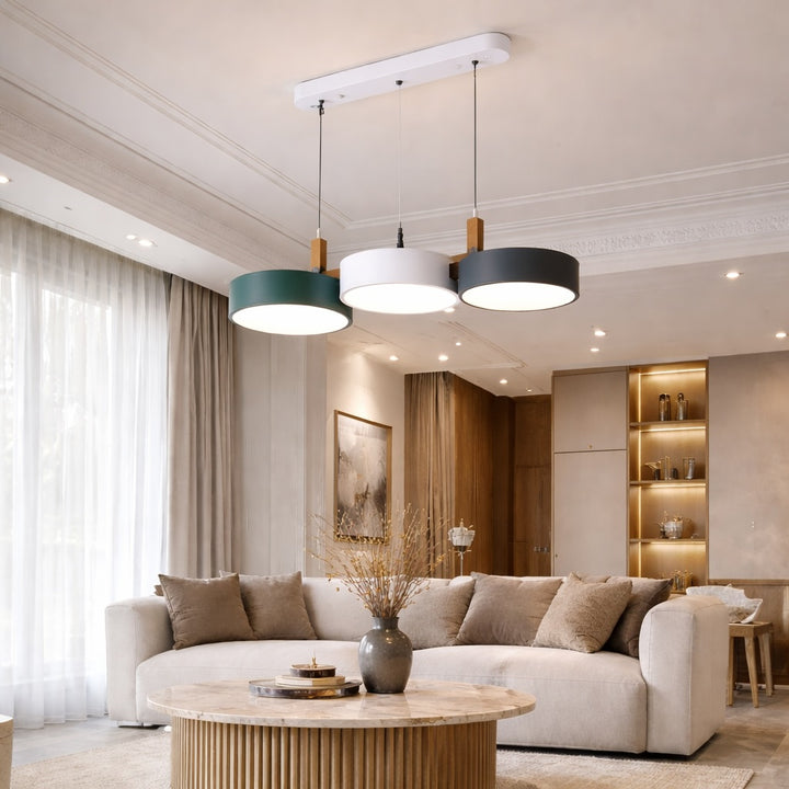 Nordic Modern Pendant Light Fixture Adjustable Hanging LED 3-4 Heads Wooden Design for Kitchen Island