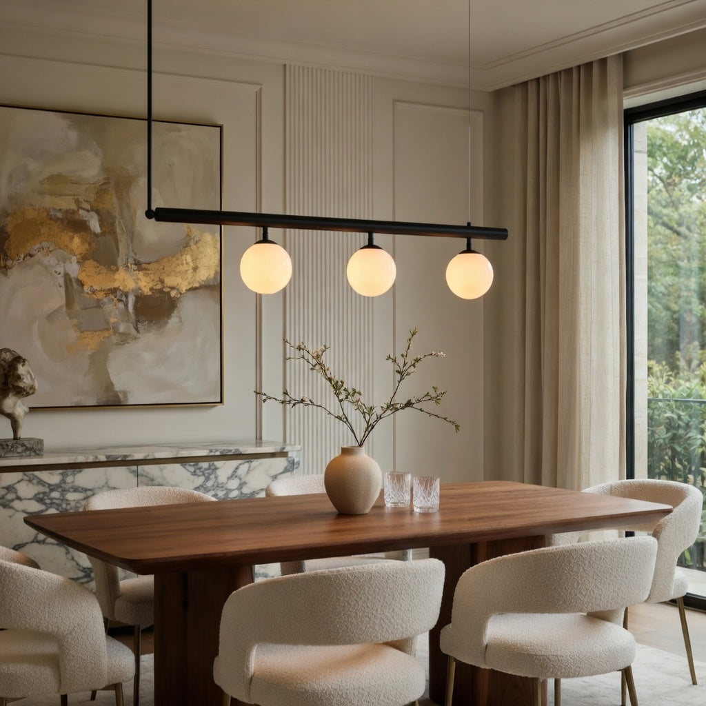 Modern Globe Chandelier Adjustable Hanging Metal and Glass LED Light for Dining Room