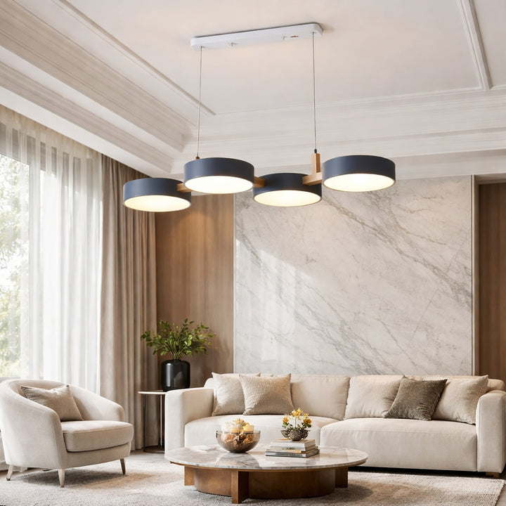 Nordic Modern Pendant Light Fixture Adjustable Hanging LED 3-4 Heads Wooden Design for Kitchen Island