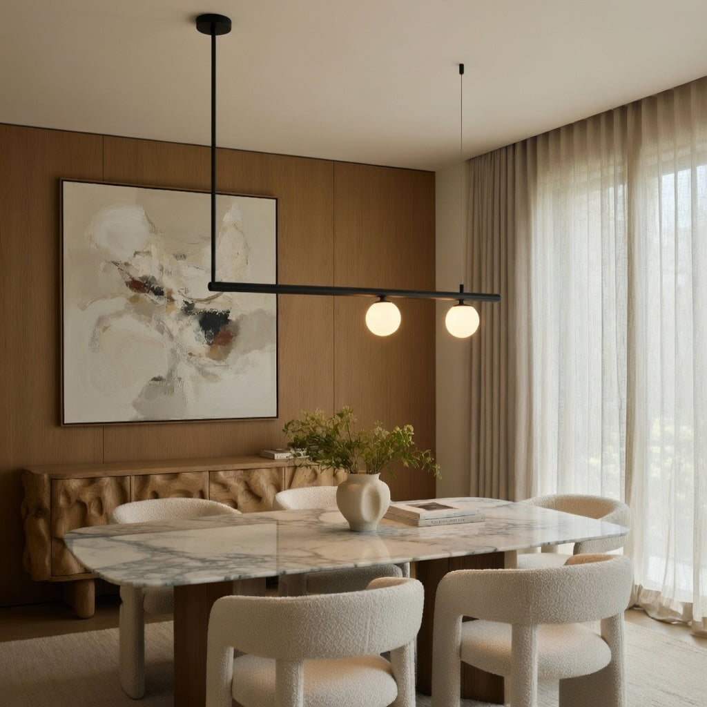 Modern Globe Chandelier Adjustable Hanging Metal and Glass LED Light for Dining Room