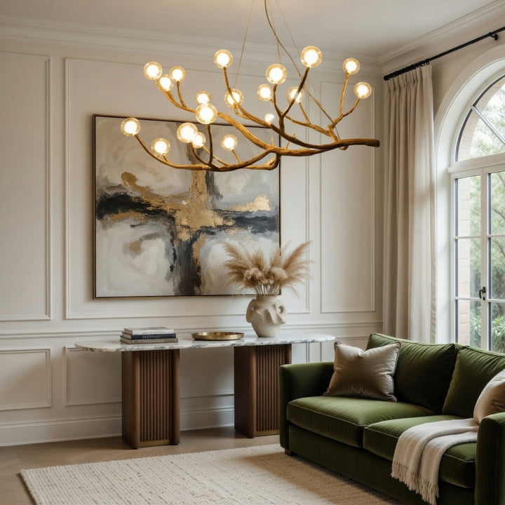 Modern Rustic Chandelier Light Hanging Fixture Wood Resin Adjustable LED Bulbs