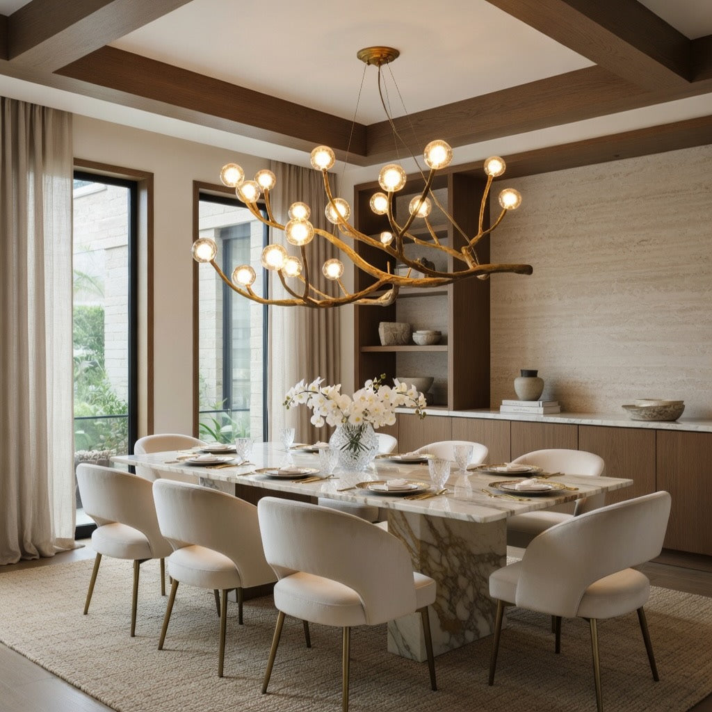 Modern Rustic Chandelier Light Hanging Fixture Wood Resin Adjustable LED Bulbs