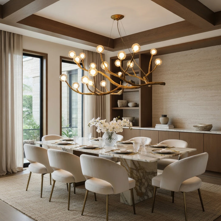 Modern Rustic Chandelier Light Hanging Fixture Wood Resin Adjustable LED Bulbs