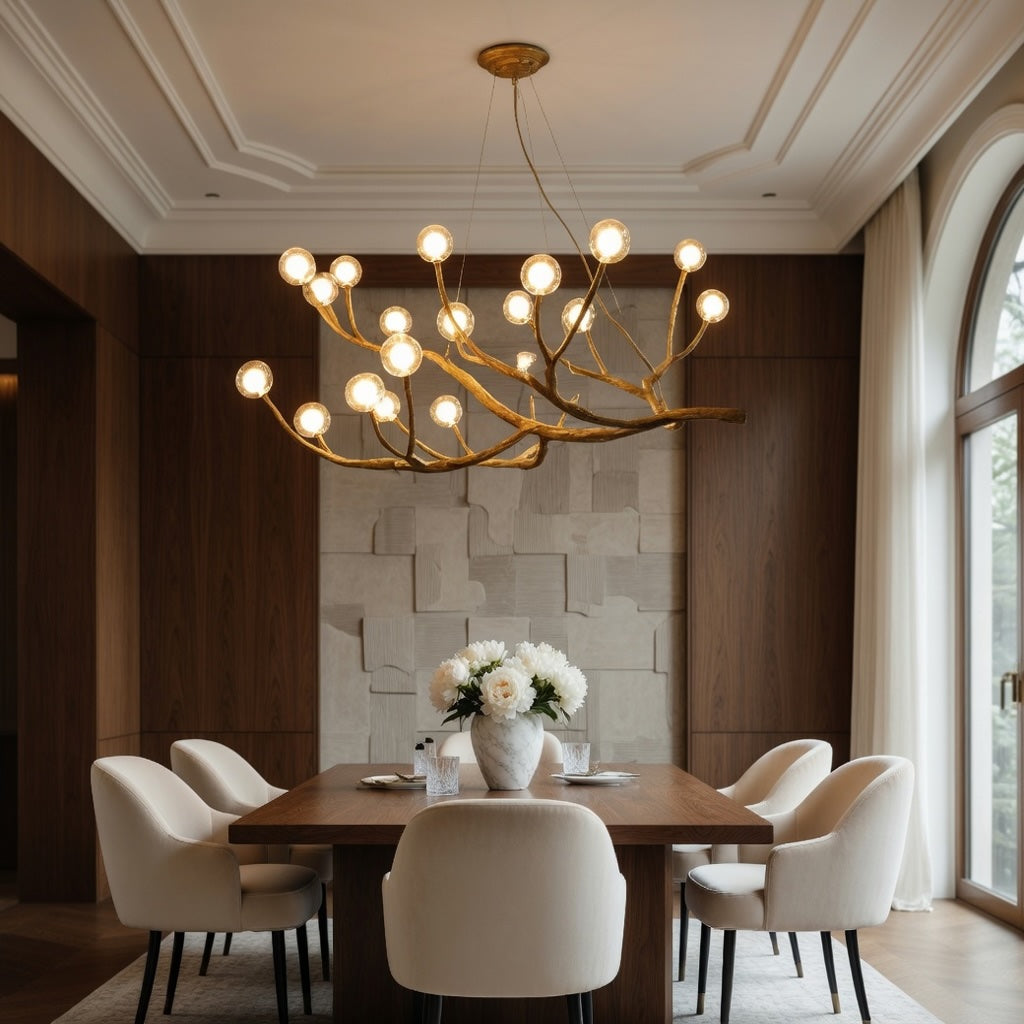 Modern Rustic Chandelier Light Hanging Fixture Wood Resin Adjustable LED Bulbs