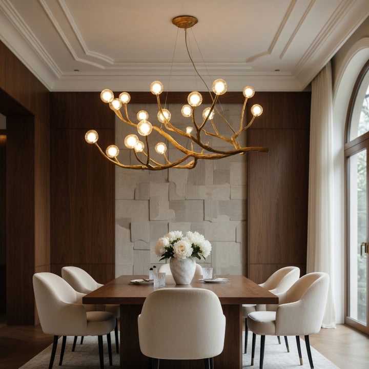 Modern Rustic Chandelier Light Hanging Fixture Wood Resin Adjustable LED Bulbs