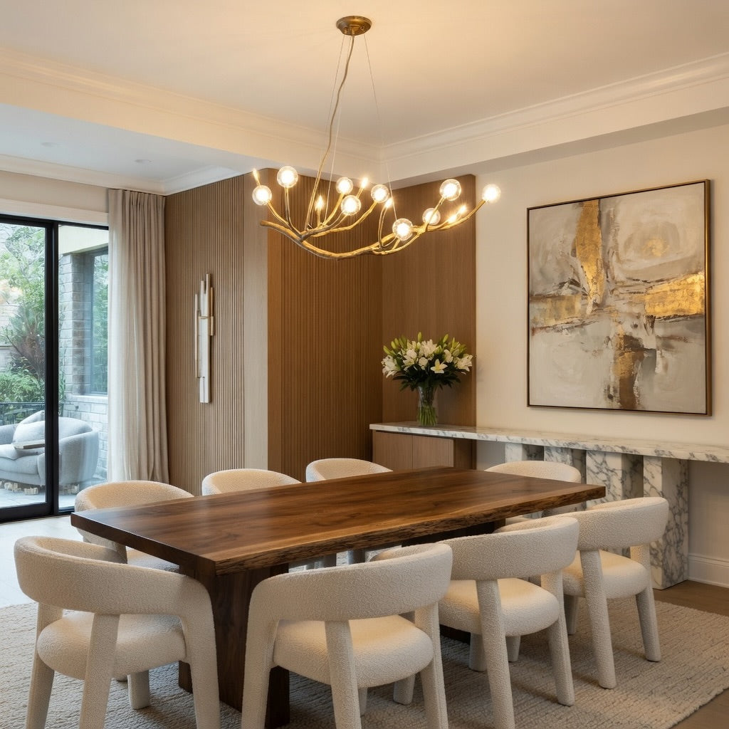 Modern Rustic Chandelier Light Hanging Fixture Wood Resin Adjustable LED Bulbs