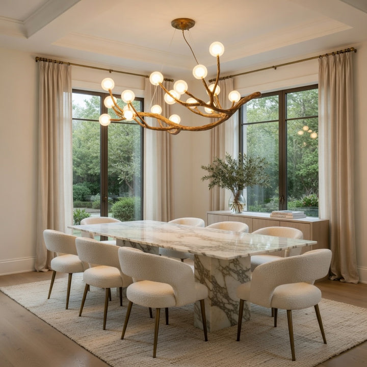 Modern Rustic Chandelier Light Hanging Fixture Wood Resin Adjustable LED Bulbs