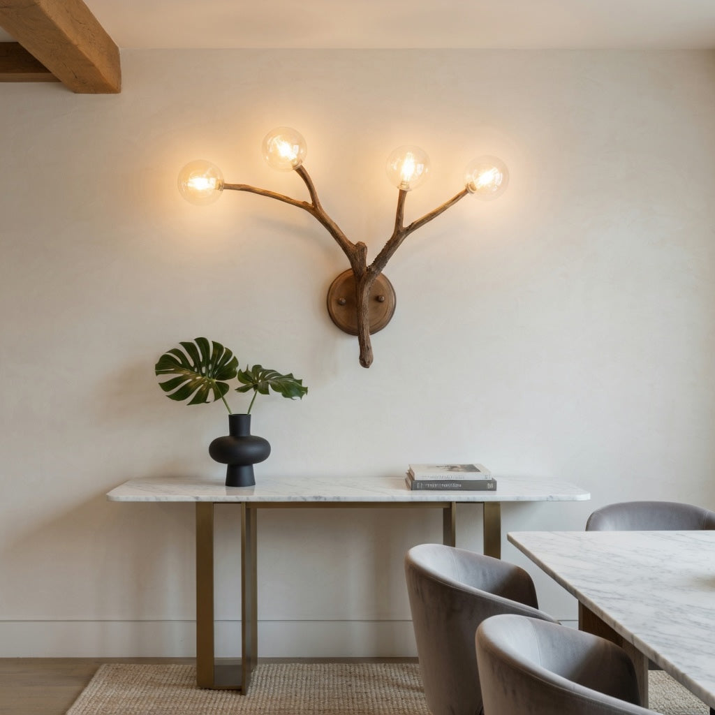 Modern Rustic Chandelier Light Hanging Fixture Wood Resin Adjustable LED Bulbs