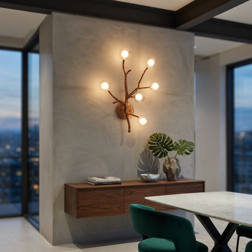 Modern Rustic Chandelier Light Hanging Fixture Wood Resin Adjustable LED Bulbs