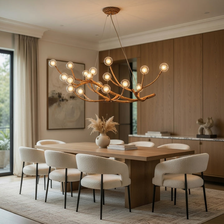 Modern Rustic Chandelier Light Hanging Fixture Wood Resin Adjustable LED Bulbs