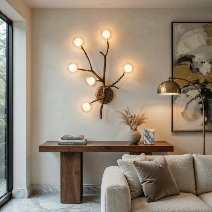 Modern Rustic Chandelier Light Hanging Fixture Wood Resin Adjustable LED Bulbs