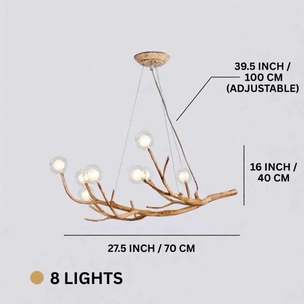 Modern Rustic Chandelier Light Hanging Fixture Wood Resin Adjustable LED Bulbs