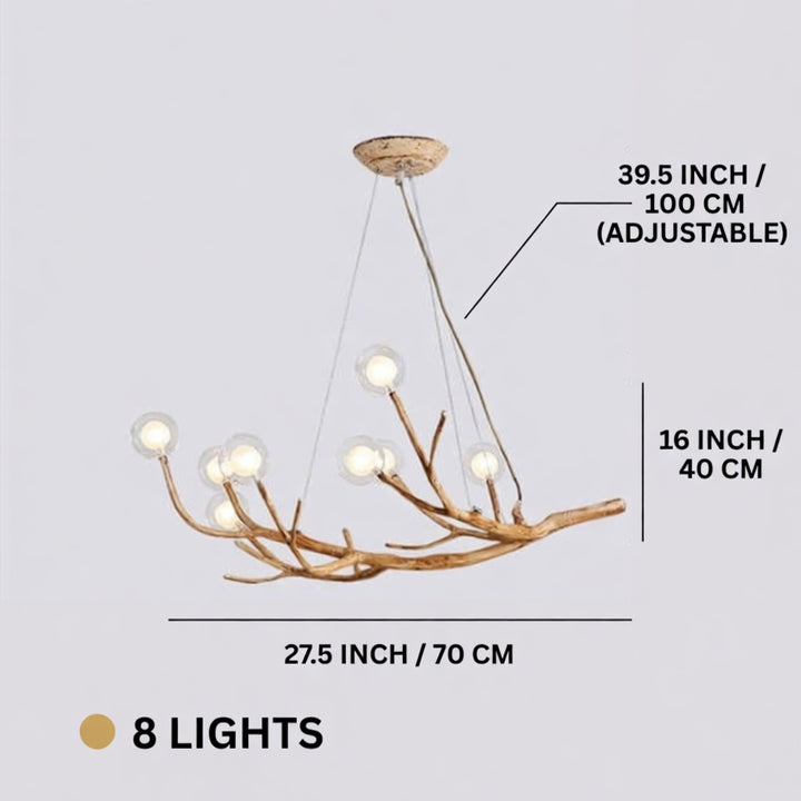 Modern Rustic Chandelier Light Hanging Fixture Wood Resin Adjustable LED Bulbs