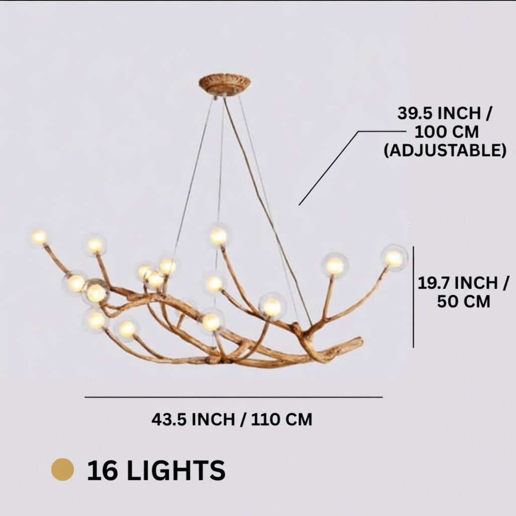 Modern Rustic Chandelier Light Hanging Fixture Wood Resin Adjustable LED Bulbs