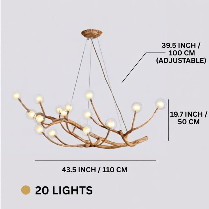 Modern Rustic Chandelier Light Hanging Fixture Wood Resin Adjustable LED Bulbs