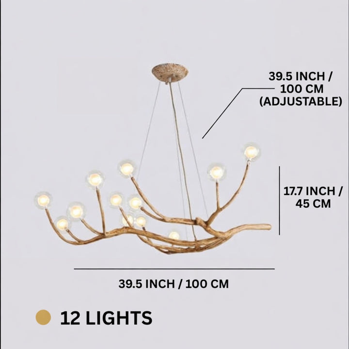 Modern Rustic Chandelier Light Hanging Fixture Wood Resin Adjustable LED Bulbs
