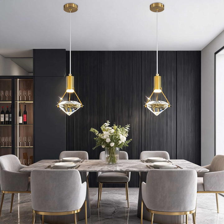 Modern Crystal Pendant Light Adjustable Hanging Metal and Glass LED Fixture for Living Room