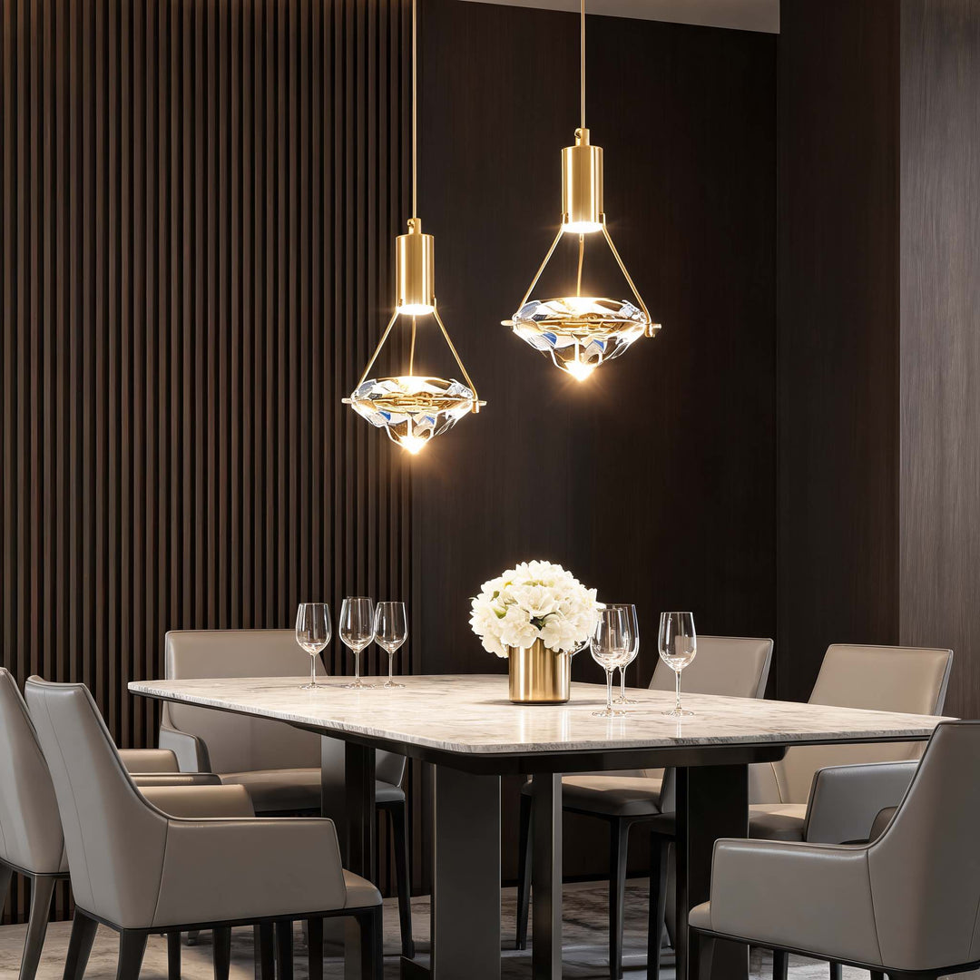 Modern Crystal Pendant Light Adjustable Hanging Metal and Glass LED Fixture for Living Room
