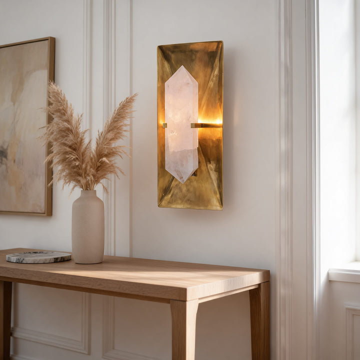 Modern Wall Sconce Lighting with Natural Marble Shade and Dimmable LED Copper Fixture