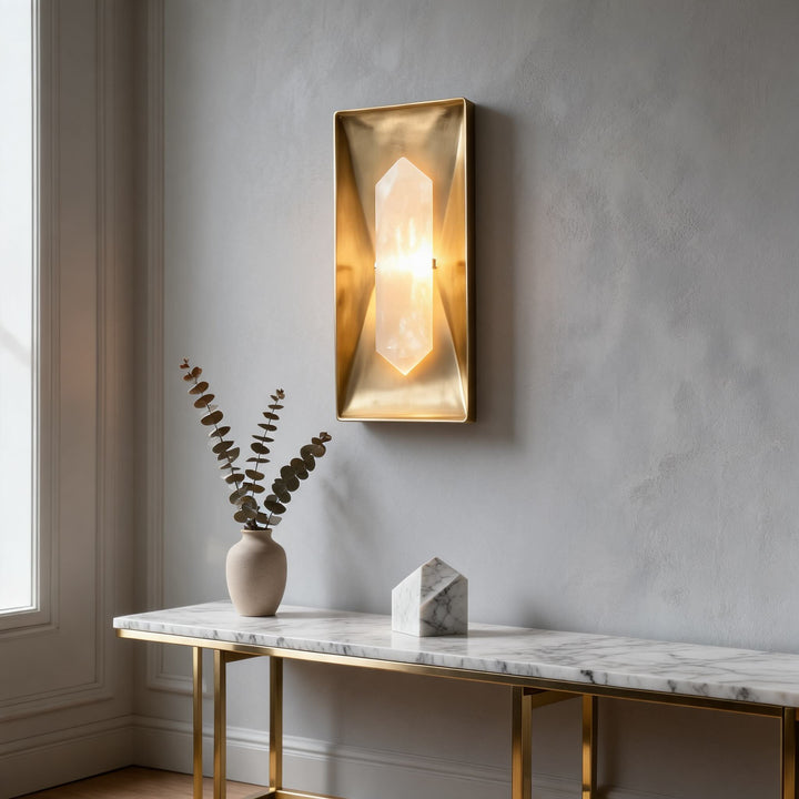 Modern Wall Sconce Lighting with Natural Marble Shade and Dimmable LED Copper Fixture