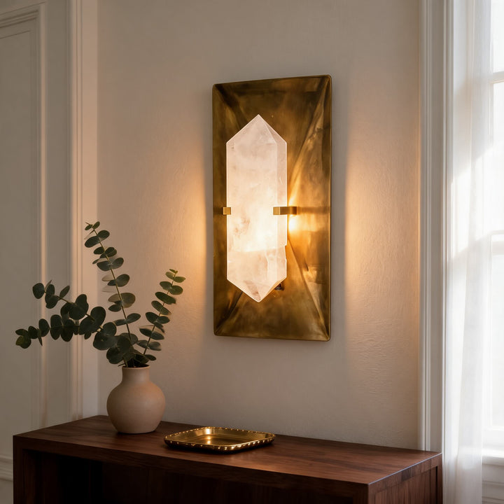 Modern Wall Sconce Lighting with Natural Marble Shade and Dimmable LED Copper Fixture