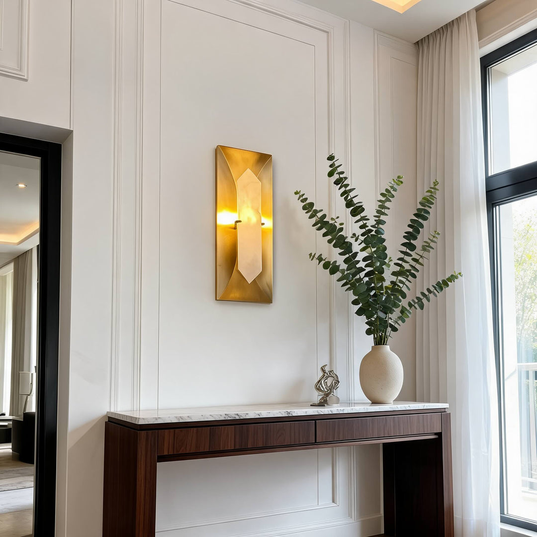 Modern Wall Sconce Lighting with Natural Marble Shade and Dimmable LED Copper Fixture