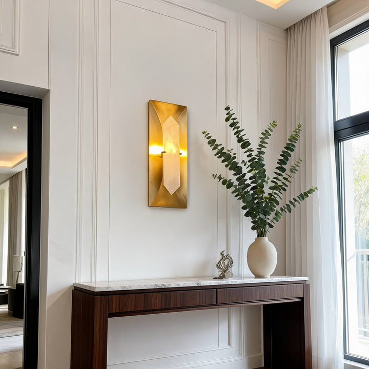 Modern Wall Sconce Lighting with Natural Marble Shade and Dimmable LED Copper Fixture