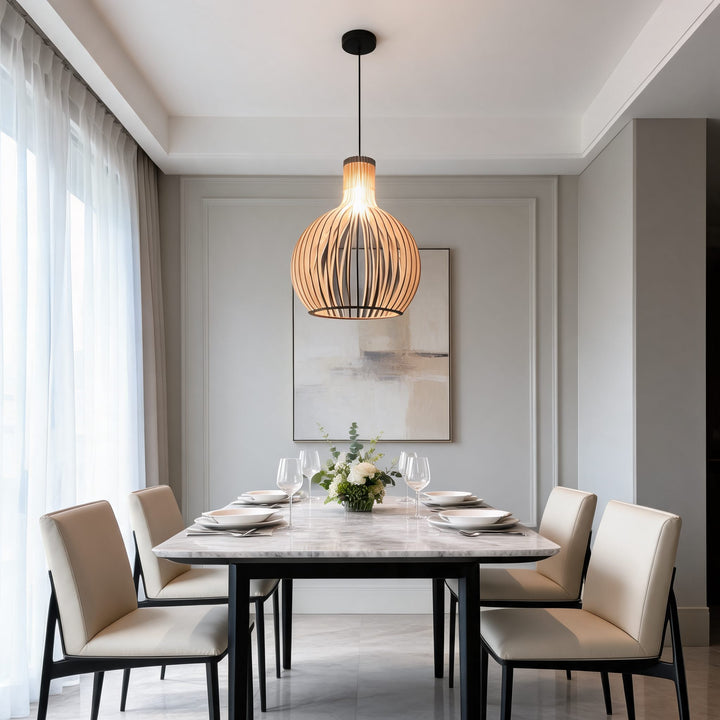 Nordic Pendant Light Adjustable Hanging Wood and Metal Dimmable Fixture for Kitchen Island