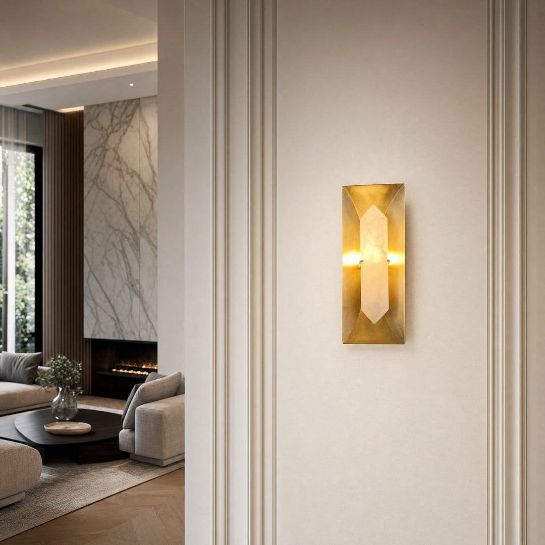 Modern Wall Sconce Lighting with Natural Marble Shade and Dimmable LED Copper Fixture