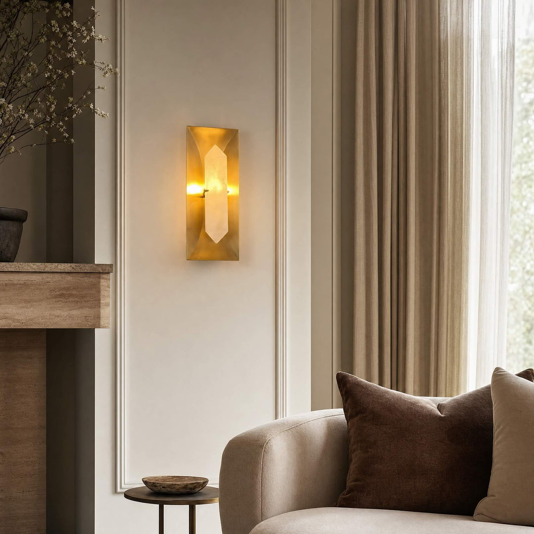 Modern Wall Sconce Lighting with Natural Marble Shade and Dimmable LED Copper Fixture