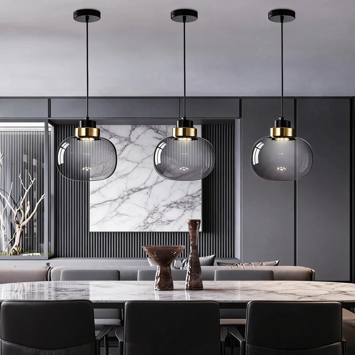 Modern LED Pendant Light Adjustable Hanging Glass and Wrought Iron Retro Design